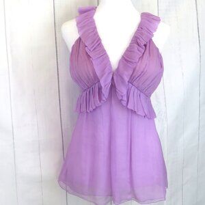 Lavender Silk Lilac Purple Ruffled Pleated Sleeveless Summer Top Blouse....425